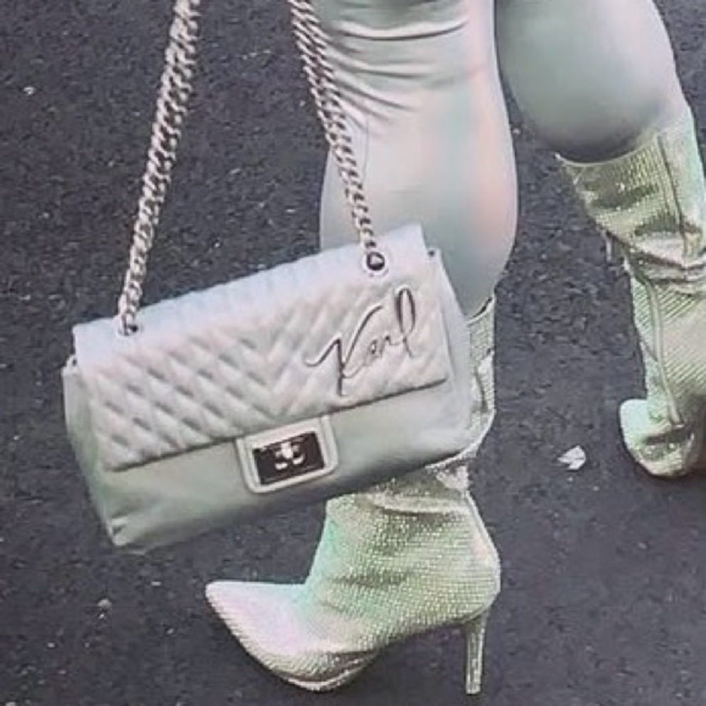 Karl Lagerfeld Iridescent Silver Quilted Shoulder Bag Agyness